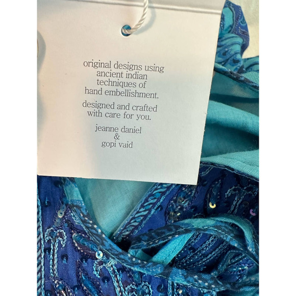 Bella Tu Blue Batik Floral Tier 3/4 Sleeves Boho Midi Dress size Small - Picture 7 of 16